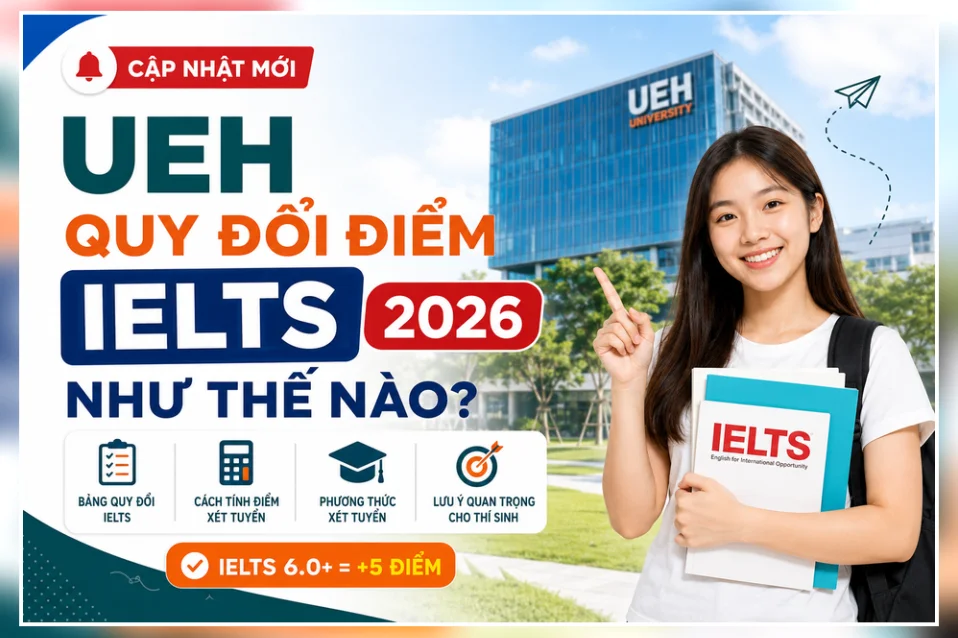 (MỚI) Cập nhật bảng quy đổi điểm IELTS UEH 2026 & cách tính